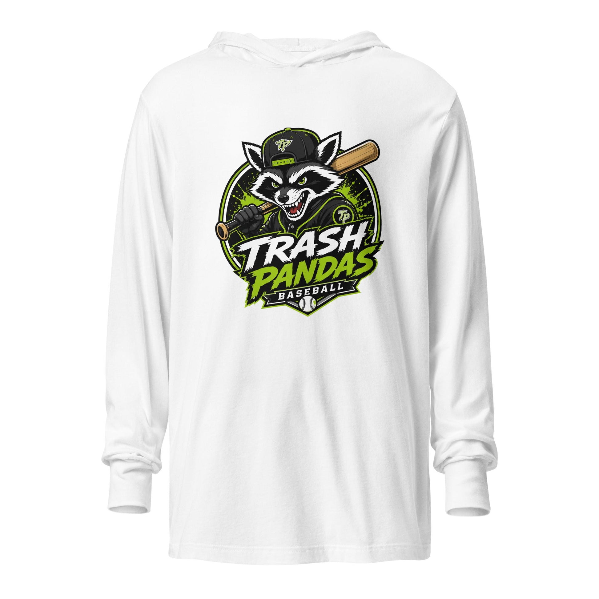 Performance | Hooded Long Sleeve T Shirt | Trash Pandas Baseball Organization | Mascot Logo