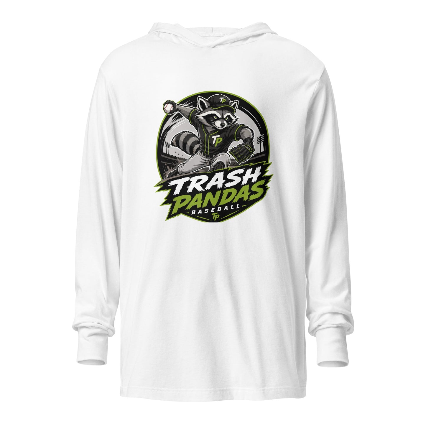 Performance | Hooded Long Sleeve T Shirt | Trash Pandas Baseball Organization | Vanguard Logo