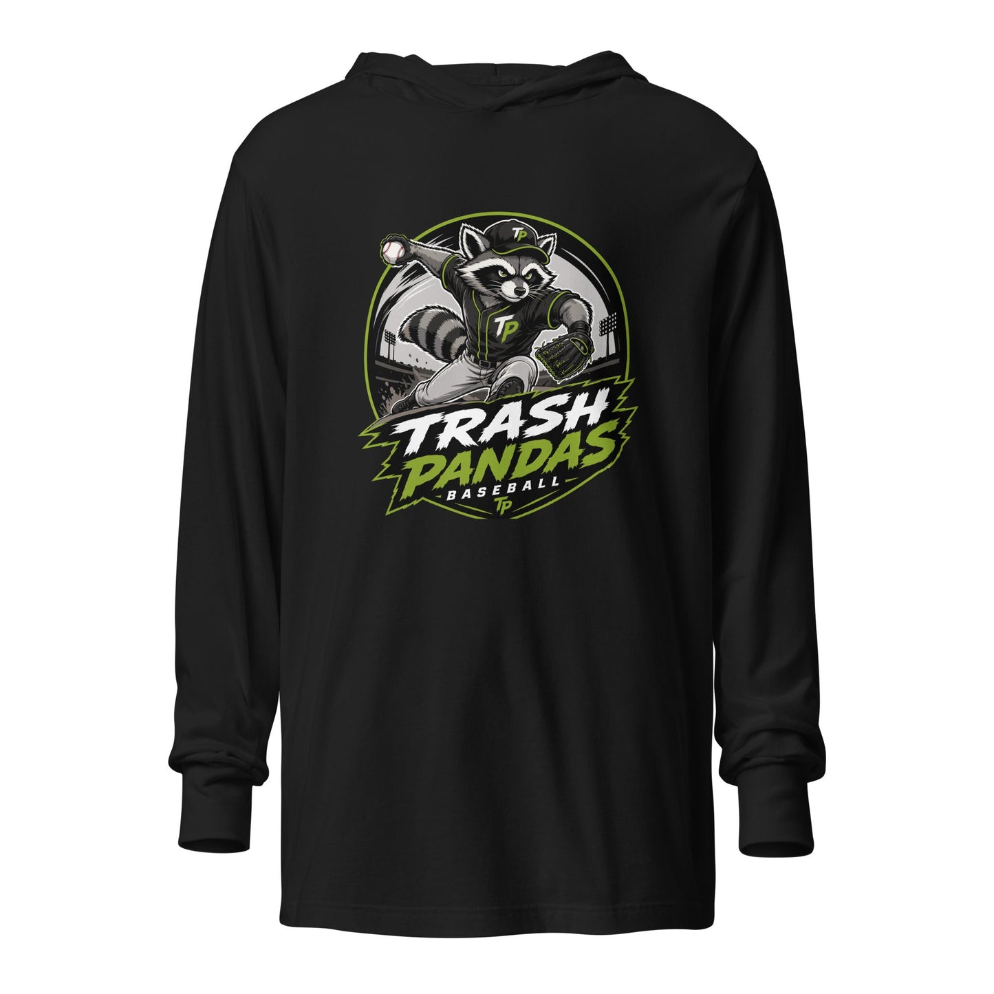 Performance | Hooded Long Sleeve T Shirt | Trash Pandas Baseball Organization | Vanguard Logo