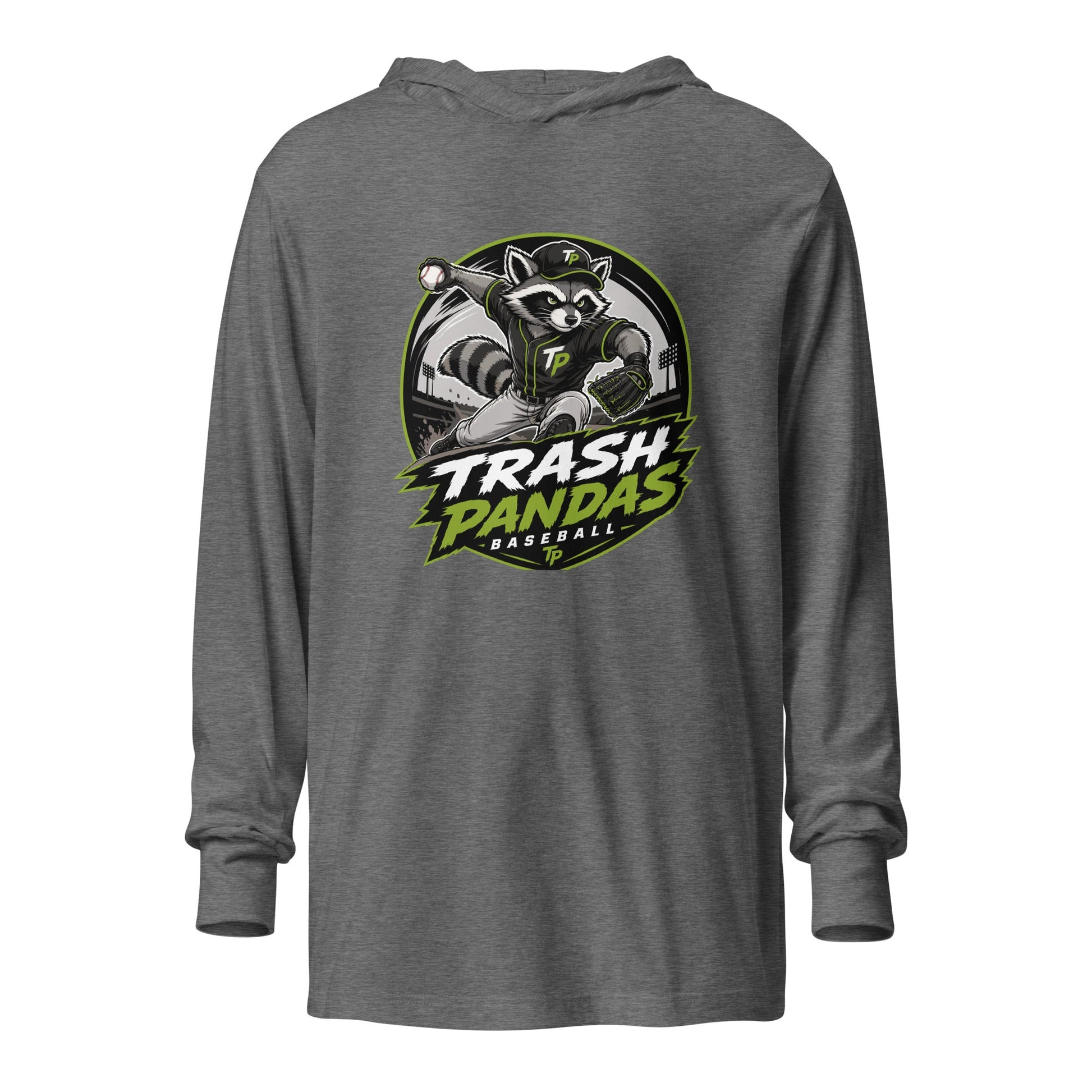 Performance | Hooded Long Sleeve T Shirt | Trash Pandas Baseball Organization | Vanguard Logo