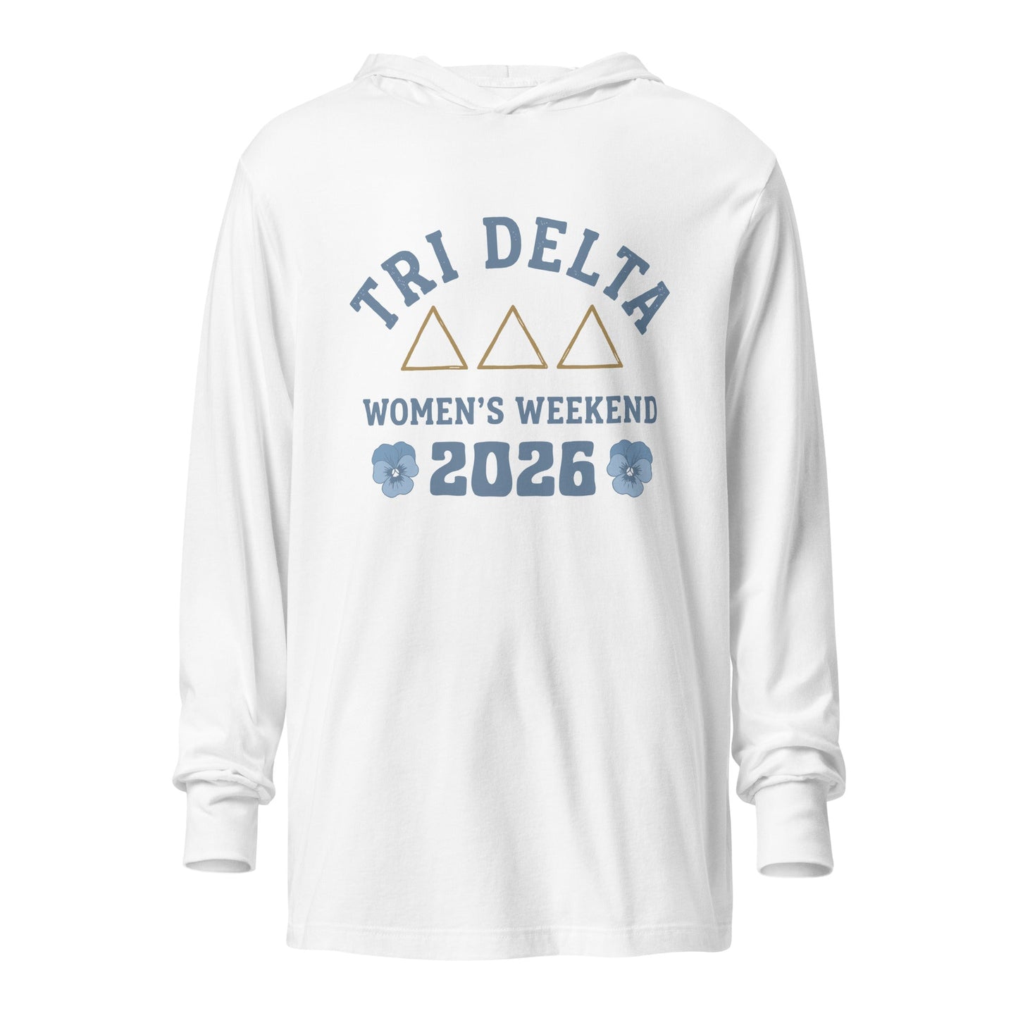 Performance | Hooded Long Sleeve T Shirt | Tri Delta Epsilon | Sisterhood Script Logo