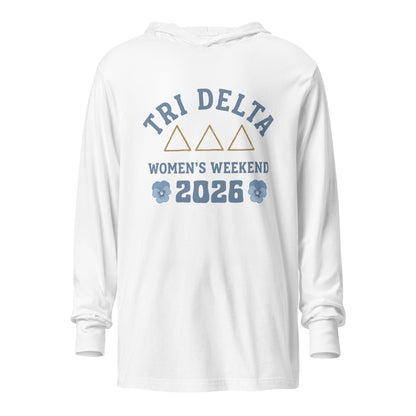 Performance | Hooded Long Sleeve T Shirt | Tri Delta Epsilon | Sisterhood Script Logo
