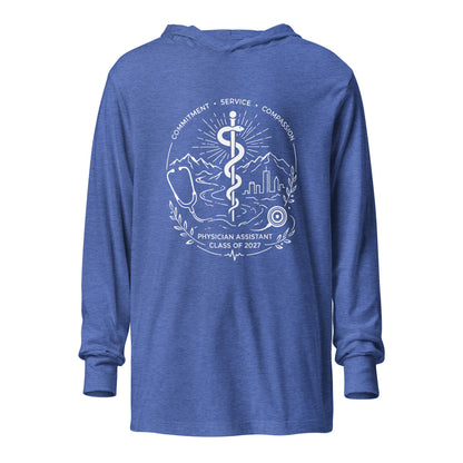 Performance | Hooded Long Sleeve T Shirt | Trine PA program | Crest Logo