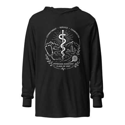 Performance | Hooded Long Sleeve T Shirt | Trine PA program | Crest Logo