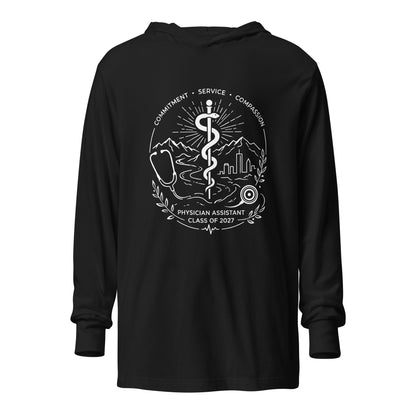 Performance | Hooded Long Sleeve T Shirt | Trine PA program | Crest Logo