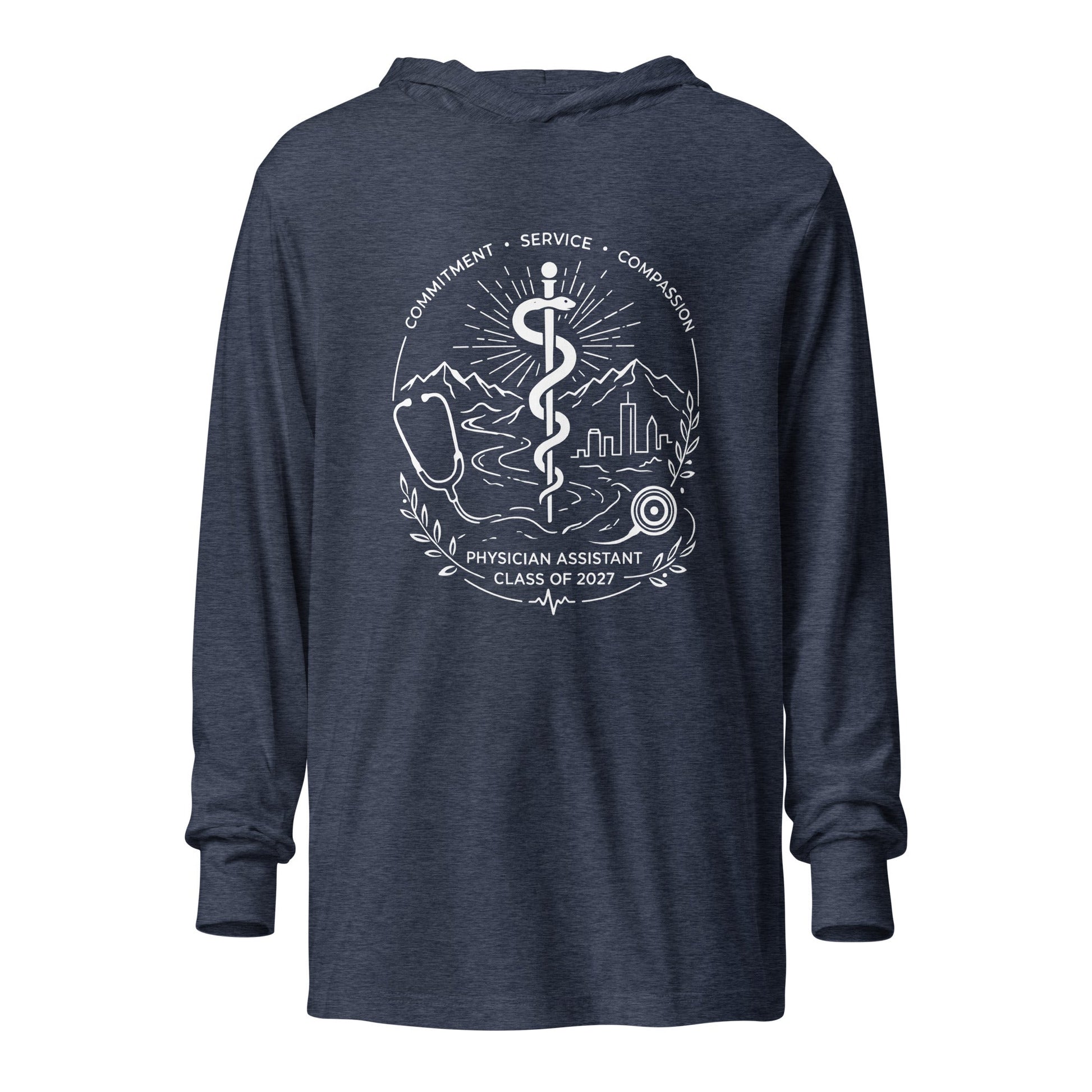Performance | Hooded Long Sleeve T Shirt | Trine PA program | Crest Logo