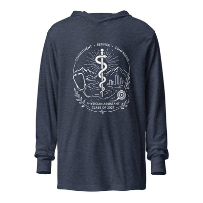 Performance | Hooded Long Sleeve T Shirt | Trine PA program | Crest Logo