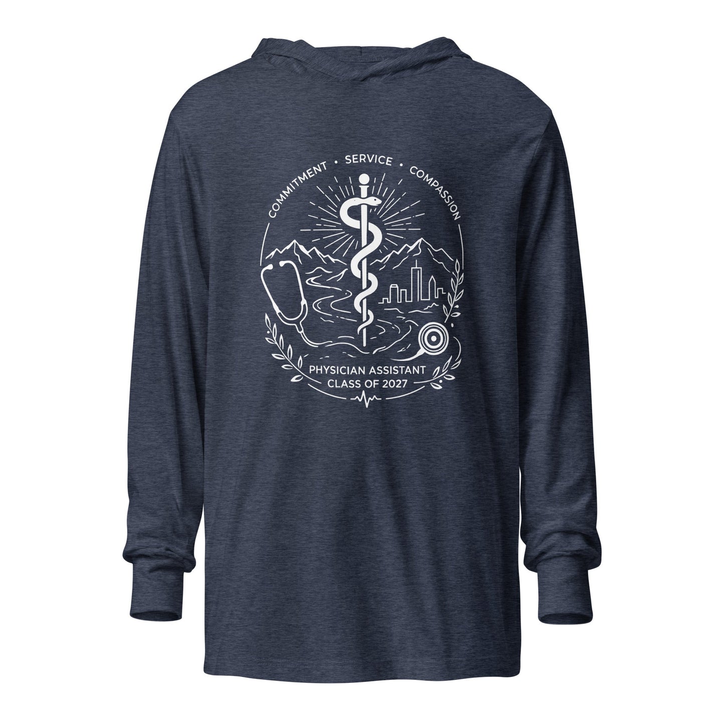 Performance | Hooded Long Sleeve T Shirt | Trine PA program | Crest Logo