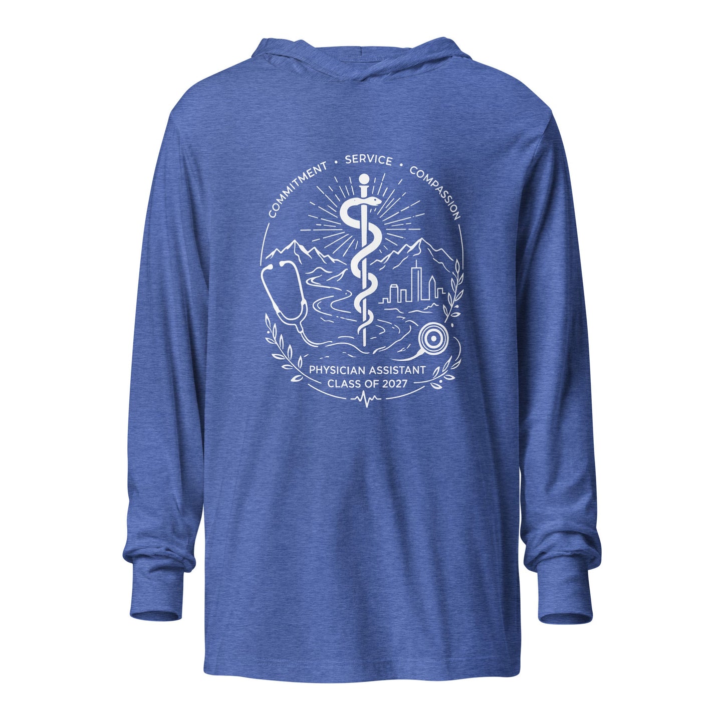 Performance | Hooded Long Sleeve T Shirt | Trine PA program | Crest Logo