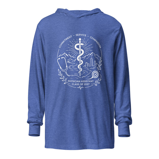 Performance | Hooded Long Sleeve T Shirt | Trine PA program | Crest Logo