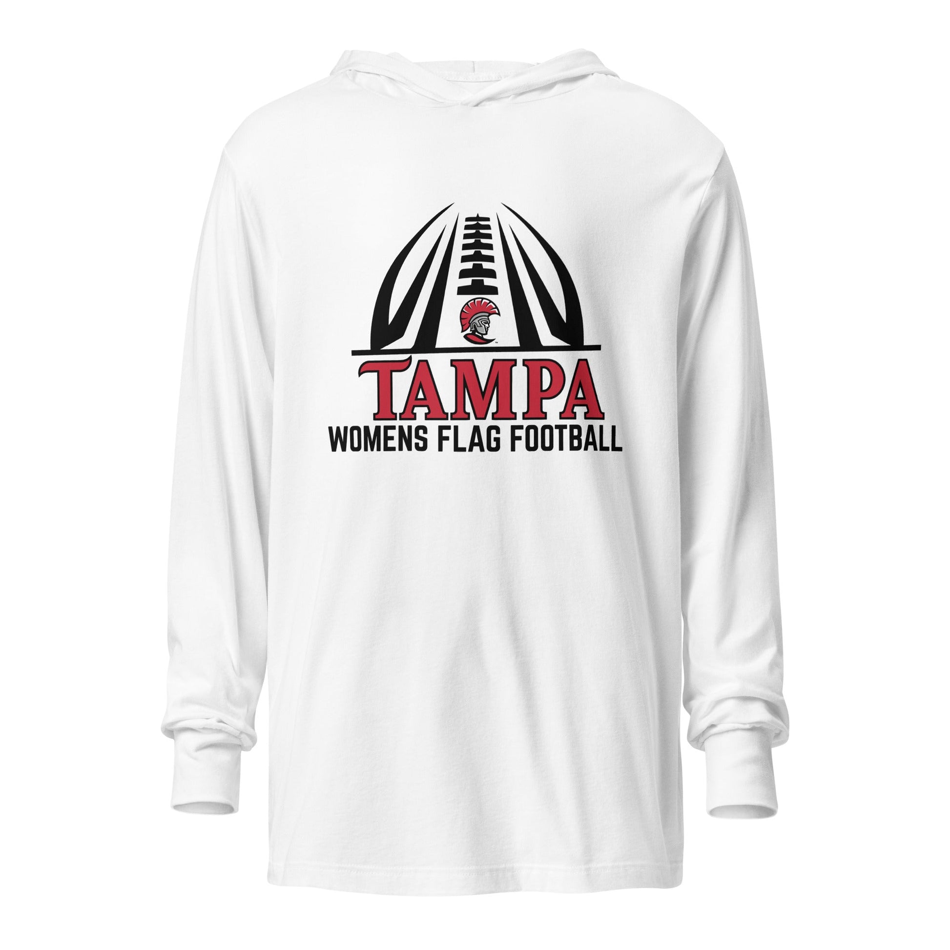 Performance | Hooded Long Sleeve T Shirt | University of Tampa Women's Flag Football | Football Logo