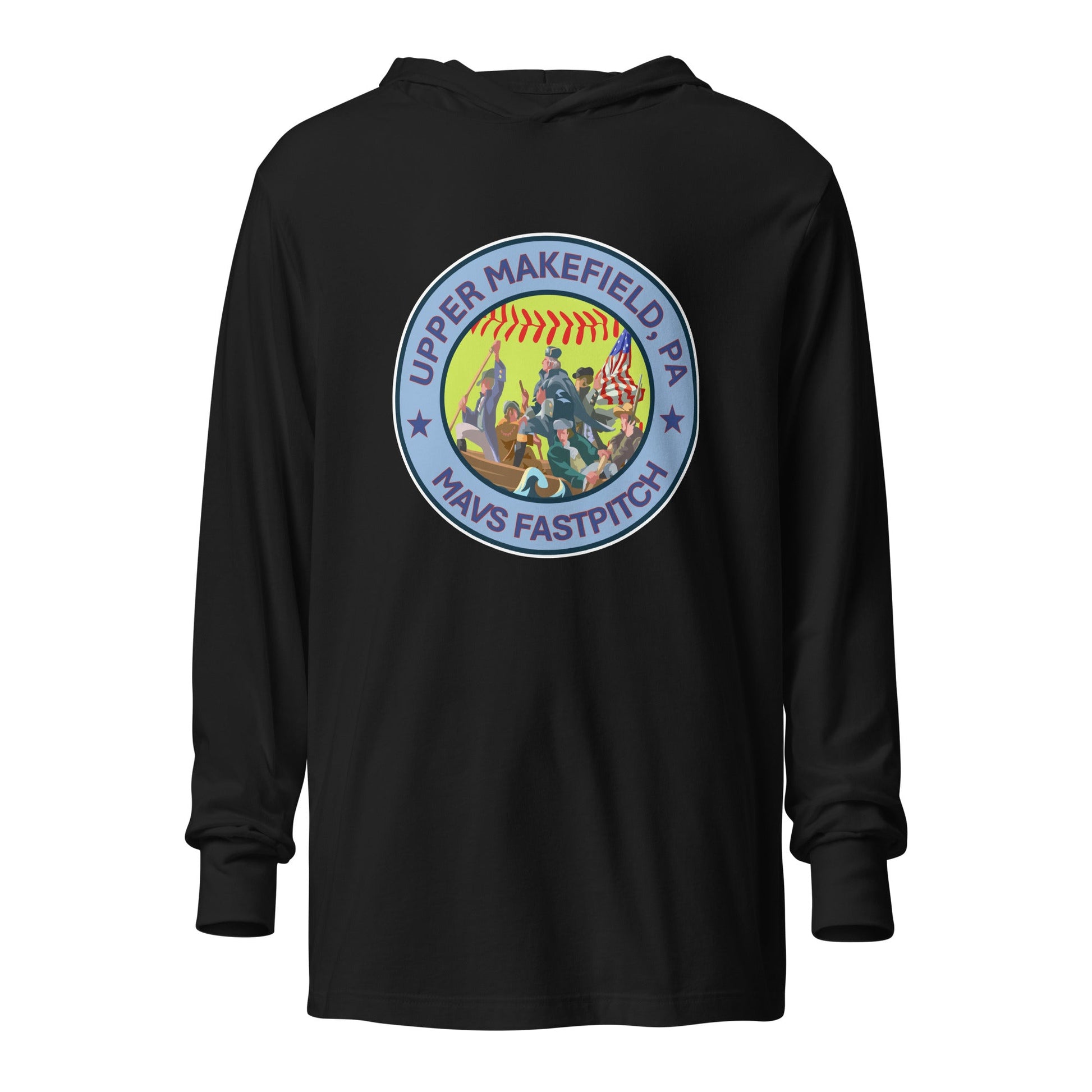 Performance | Hooded Long Sleeve T Shirt | Upper Makefield Mavs Fastpitch | Crossing Badge Logo