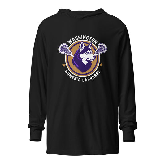Performance | Hooded Long Sleeve T Shirt | UW Women's Club Lacrosse | Badge Logo
