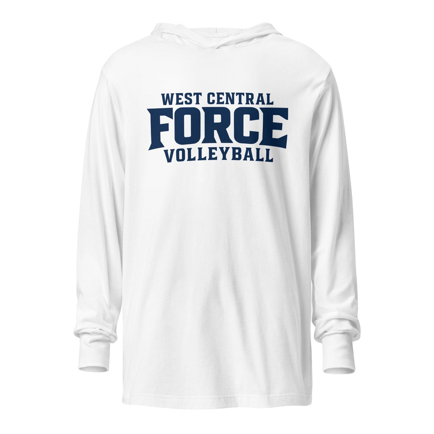 Performance | Hooded Long Sleeve T Shirt | West Central Force Volleyball | Blue Logo