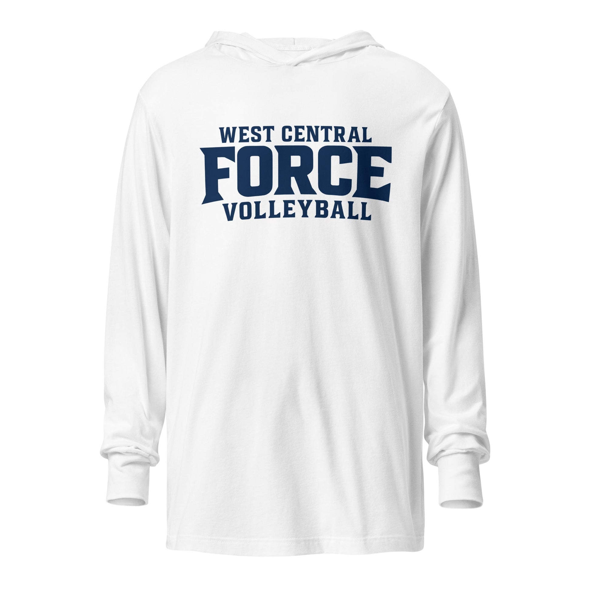 Performance | Hooded Long Sleeve T Shirt | West Central Force Volleyball | Blue Logo