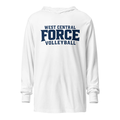 Performance | Hooded Long Sleeve T Shirt | West Central Force Volleyball | Blue Logo