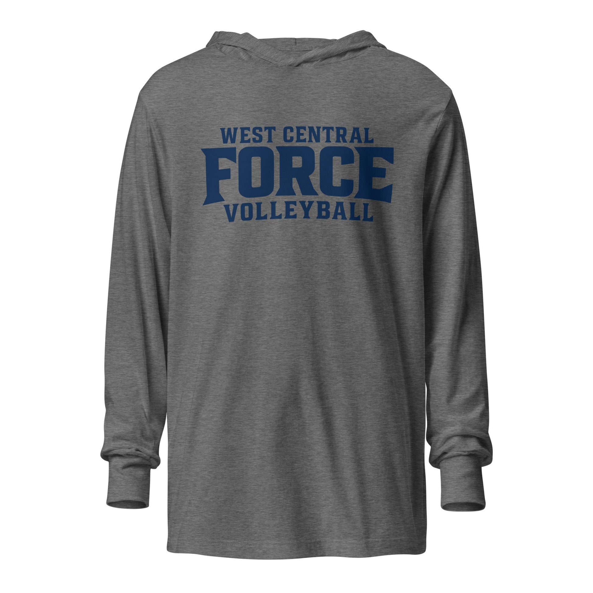 Performance | Hooded Long Sleeve T Shirt | West Central Force Volleyball | Blue Logo