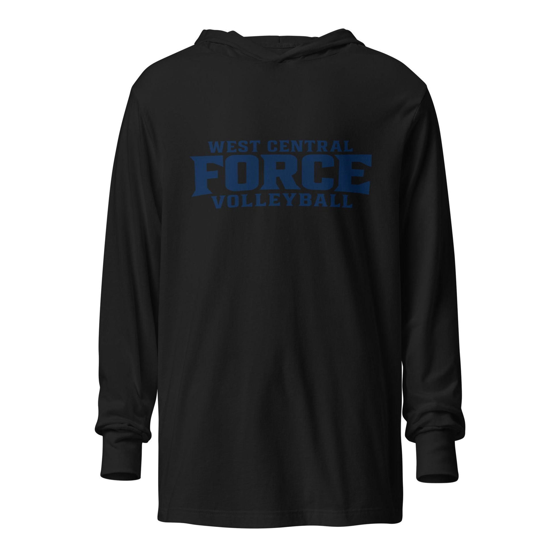 Performance | Hooded Long Sleeve T Shirt | West Central Force Volleyball | Blue Logo