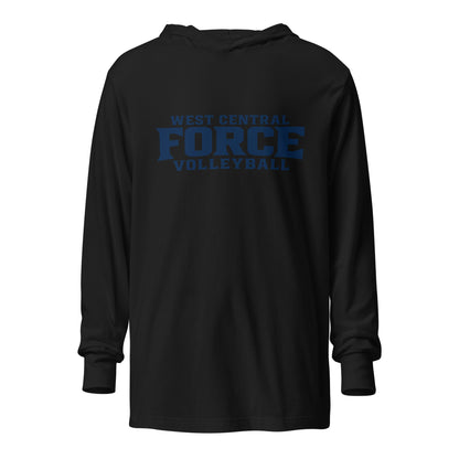 Performance | Hooded Long Sleeve T Shirt | West Central Force Volleyball | Blue Logo