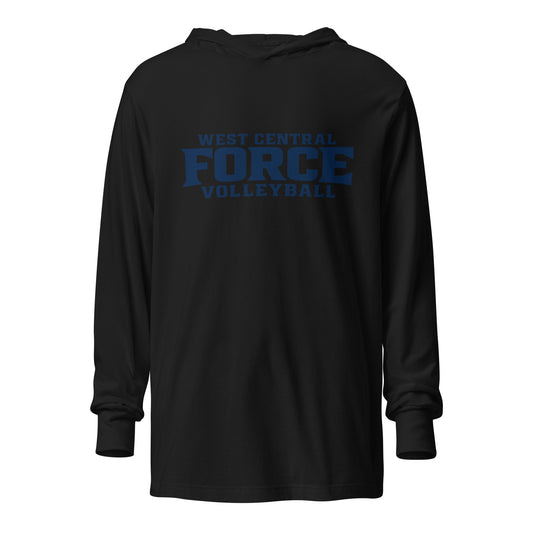 Performance | Hooded Long Sleeve T Shirt | West Central Force Volleyball | Blue Logo