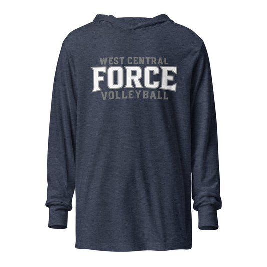 Performance | Hooded Long Sleeve T Shirt | West Central Force Volleyball | Grey Logo