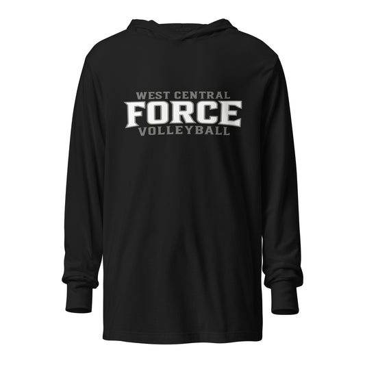 Performance | Hooded Long Sleeve T Shirt | West Central Force Volleyball | Grey Logo