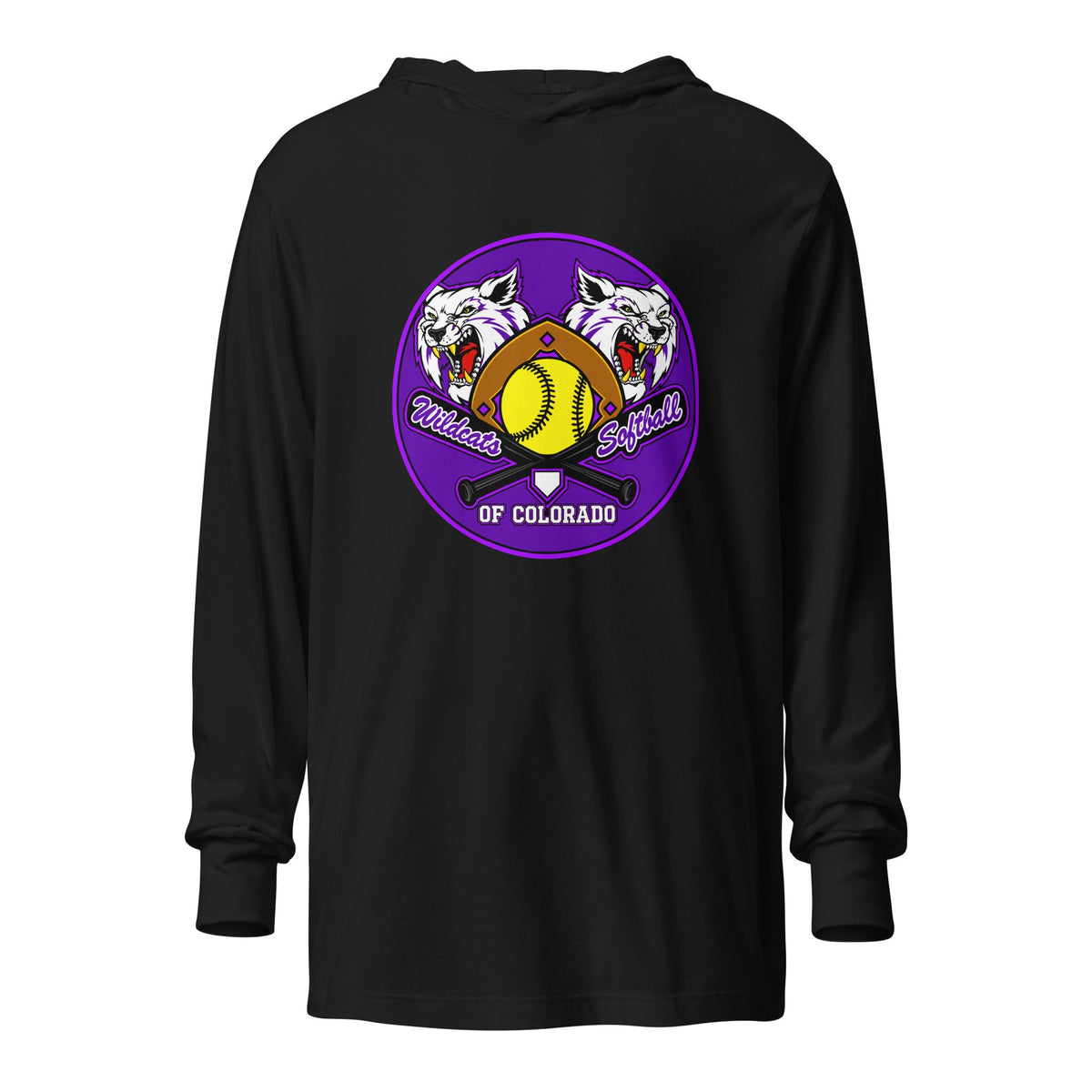Performance | Hooded Long Sleeve T Shirt | Wildcats Softball | Badge Logo