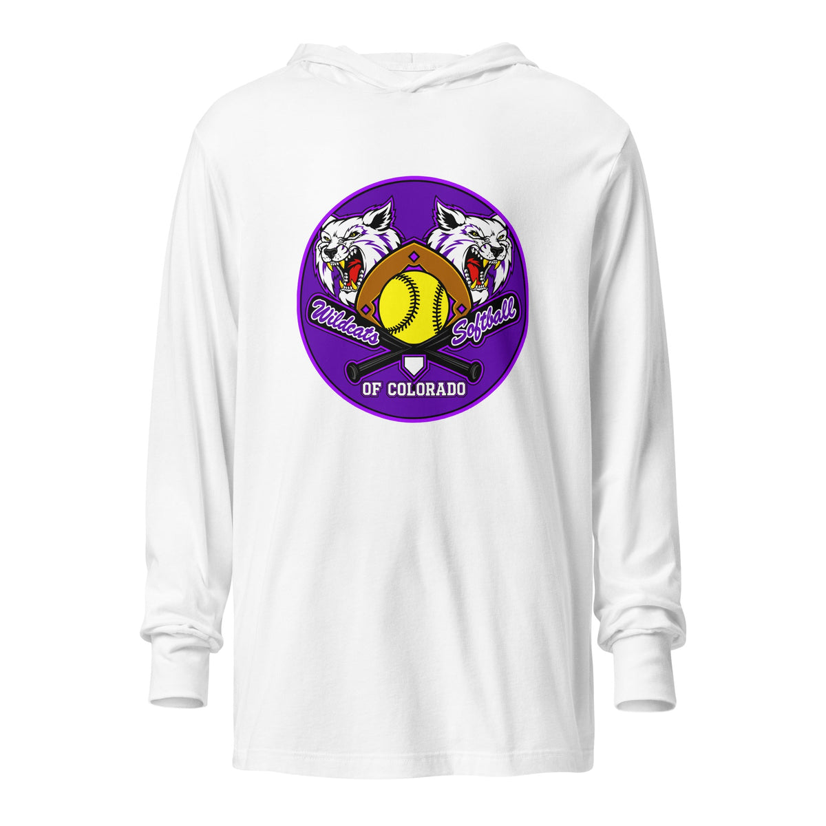 Performance | Hooded Long Sleeve T Shirt | Wildcats Softball | Badge Logo