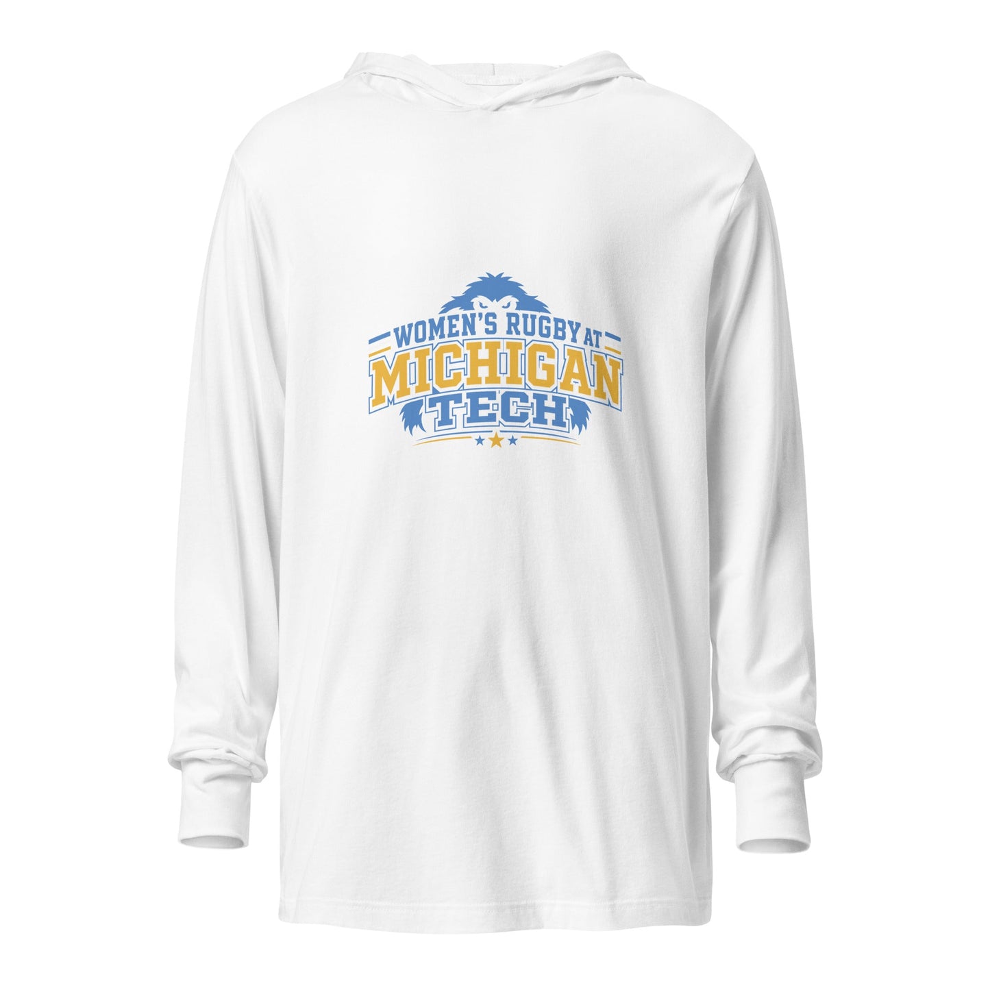 Performance | Hooded Long Sleeve T Shirt | Women’s Rugby at Michigan Tech | Varsity Crest Logo