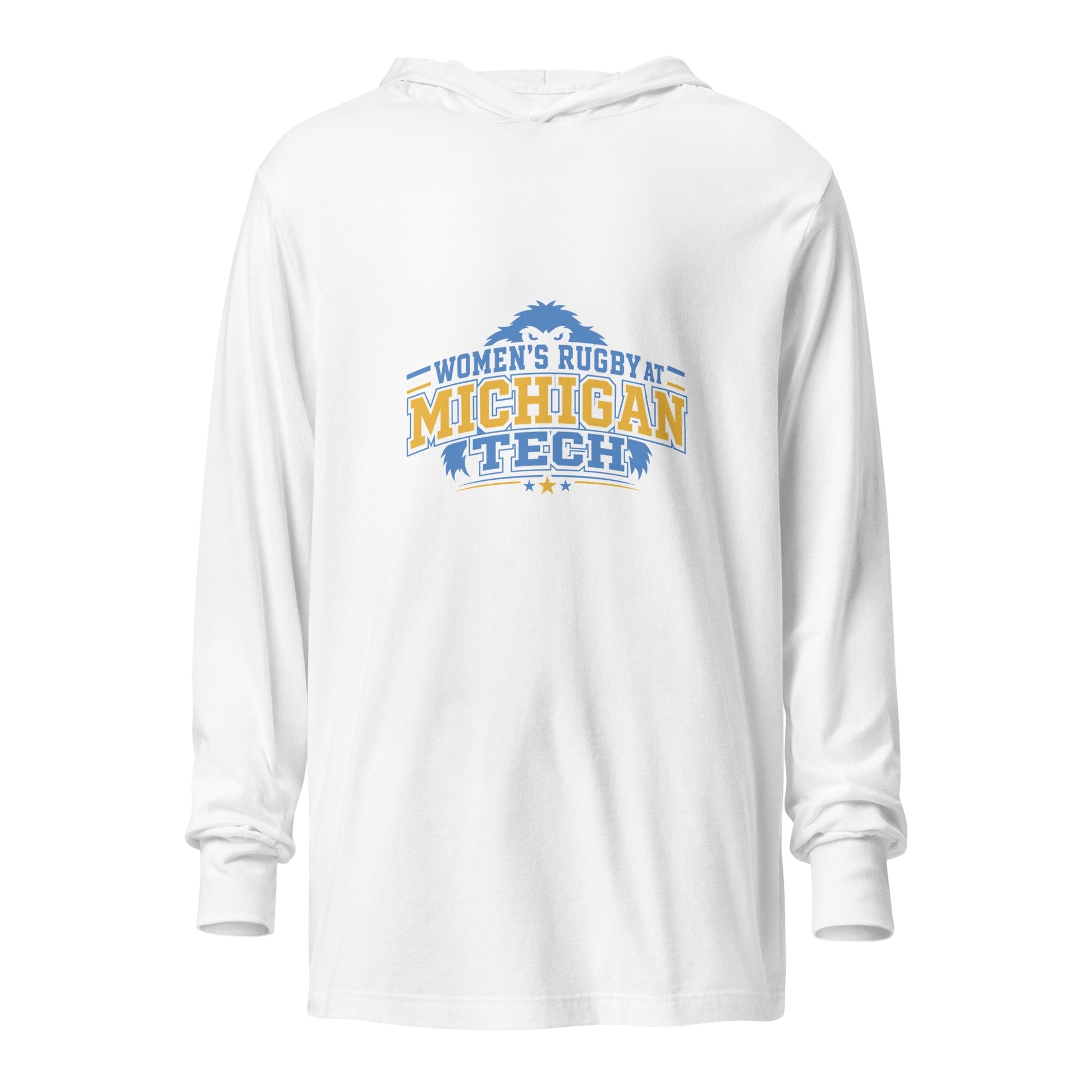 Performance | Hooded Long Sleeve T Shirt | Women’s Rugby at Michigan Tech | Varsity Crest Logo