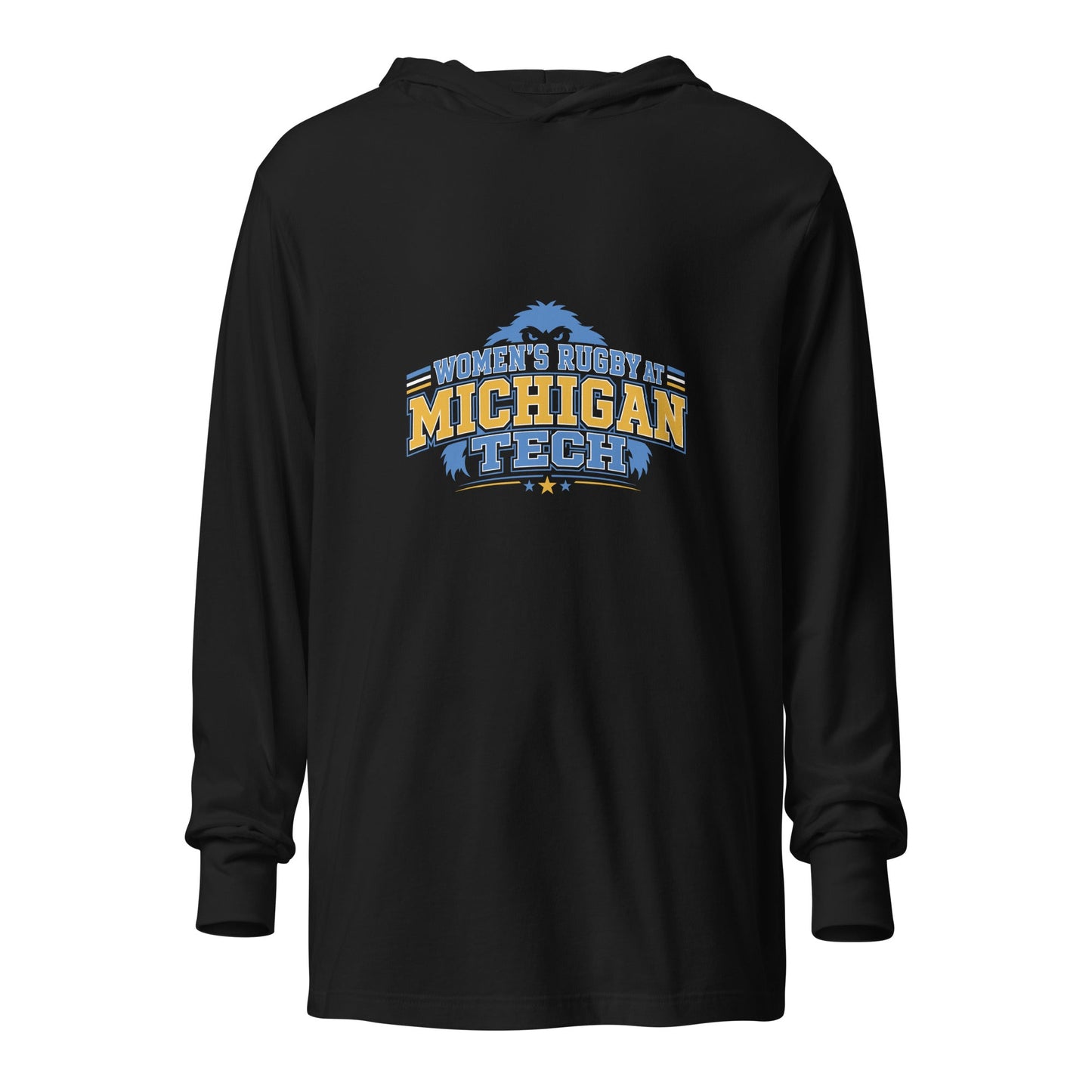 Performance | Hooded Long Sleeve T Shirt | Women’s Rugby at Michigan Tech | Varsity Crest Logo
