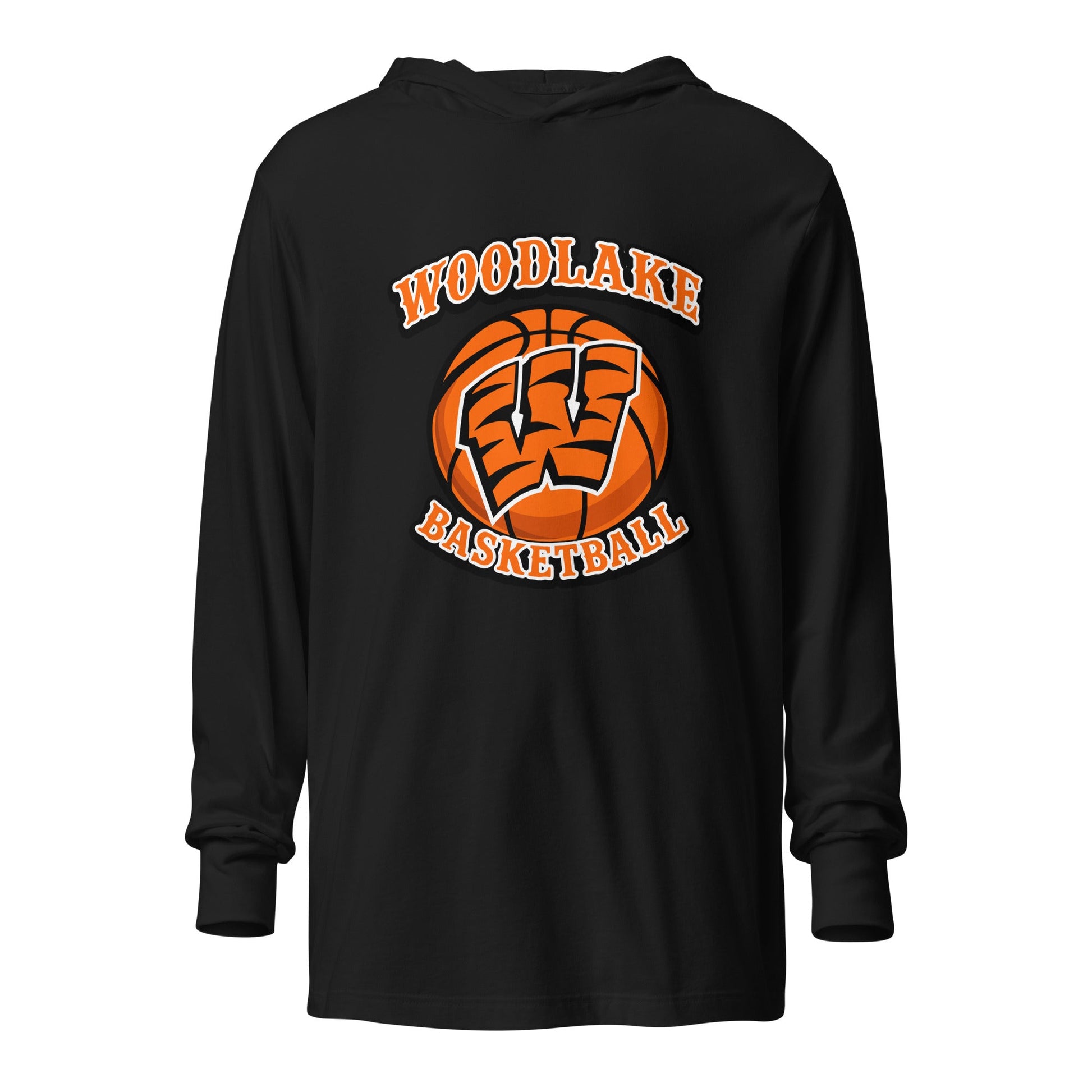 Performance | Hooded Long Sleeve T Shirt | Woodlake Boys Basketball | Athletics Logo