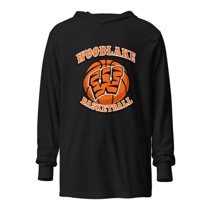 Performance | Hooded Long Sleeve T Shirt | Woodlake Boys Basketball | Athletics Logo