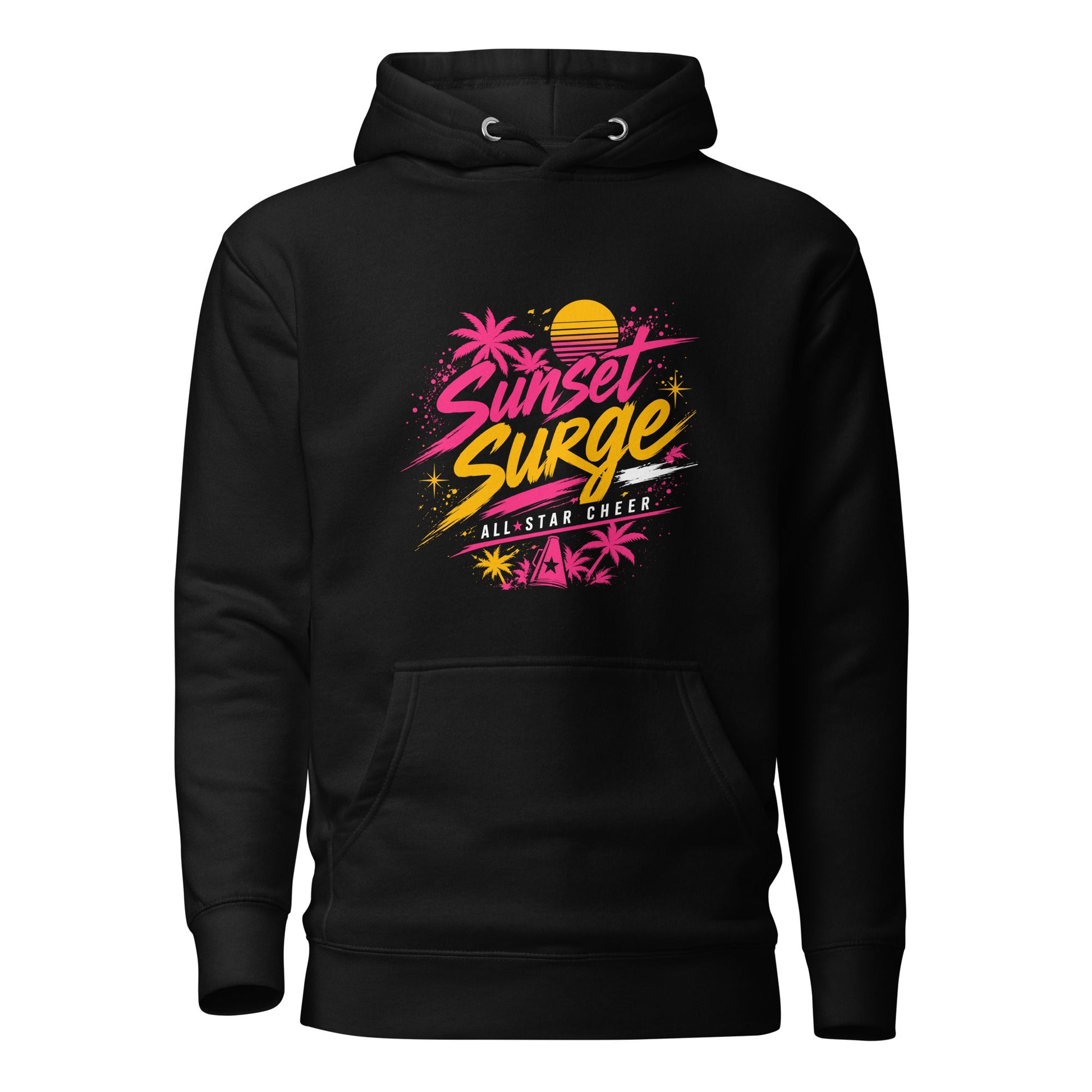 Performance | Hoodie | Sunset Surge All-Star Cheerleading | Neon Palm Cheer Logo