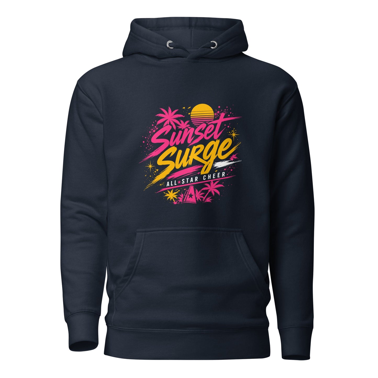 Performance | Hoodie | Sunset Surge All-Star Cheerleading | Neon Palm Cheer Logo