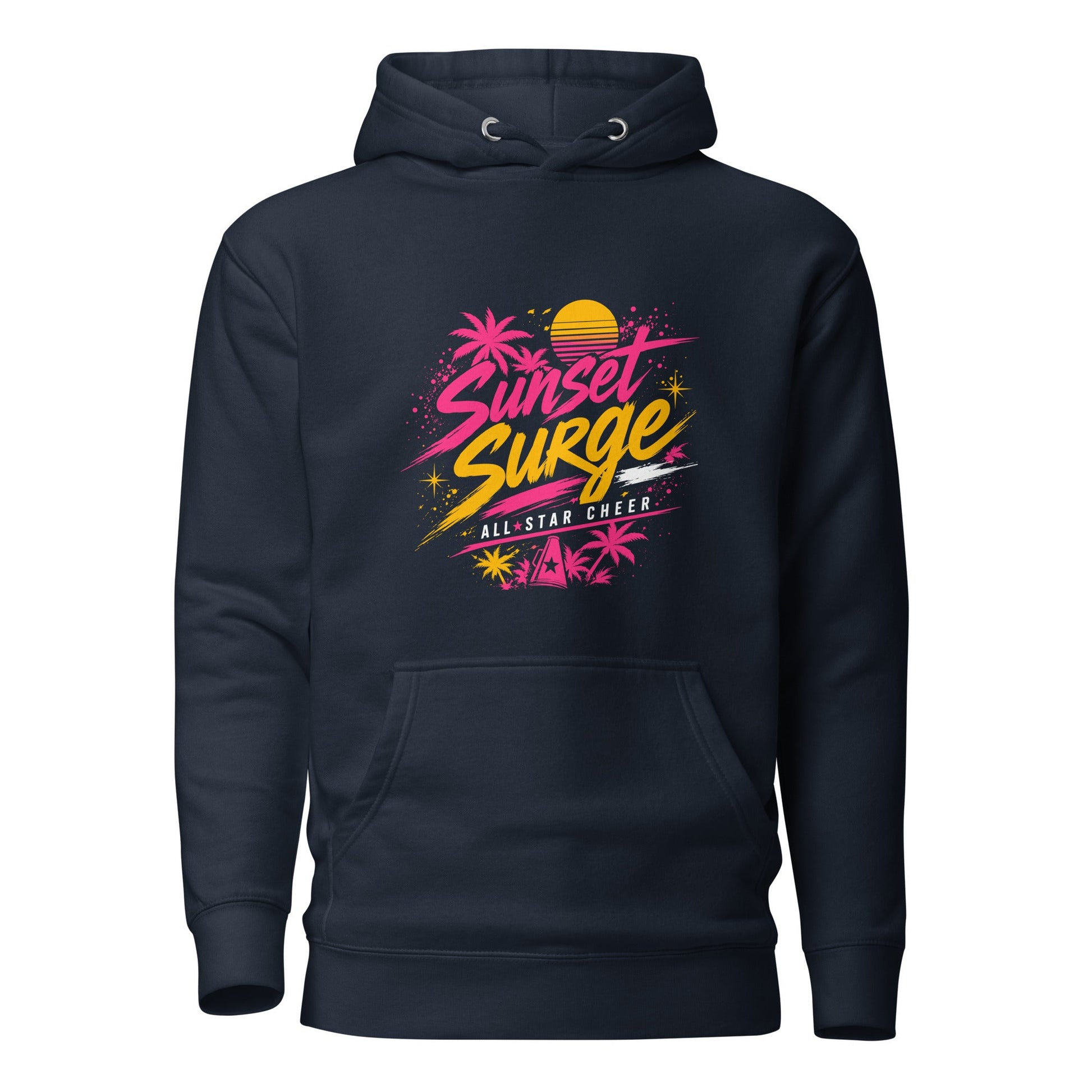 Performance | Hoodie | Sunset Surge All-Star Cheerleading | Neon Palm Cheer Logo