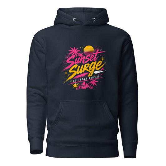 Performance | Hoodie | Sunset Surge All-Star Cheerleading | Neon Palm Cheer Logo