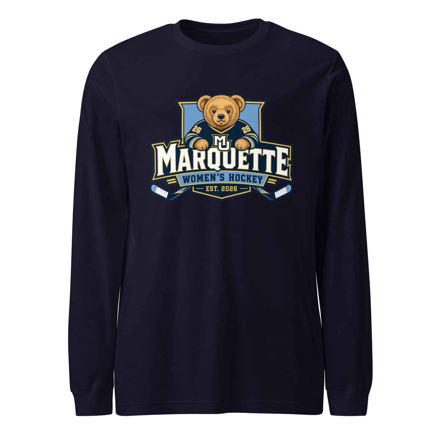 Performance | Long Sleeve Tee | Marquette University Women's Hockey | Bear Athletics Logo