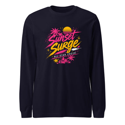 Performance | Long Sleeve Tee | Sunset Surge All-Star Cheerleading | Neon Palm Cheer Logo