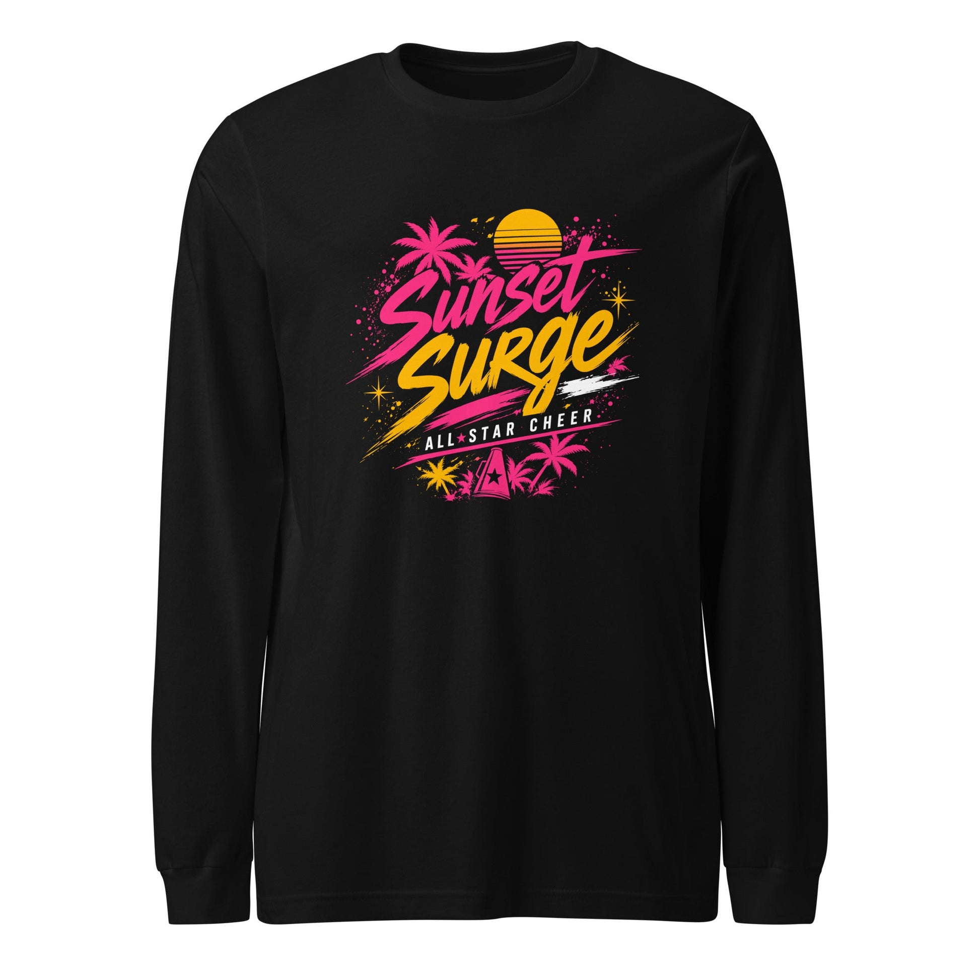 Performance | Long Sleeve Tee | Sunset Surge All-Star Cheerleading | Neon Palm Cheer Logo