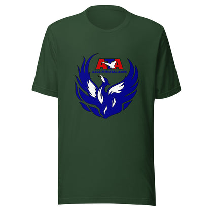 Performance | T-Shirt | Azle Martial Arts | Blue Fire Crest Logo