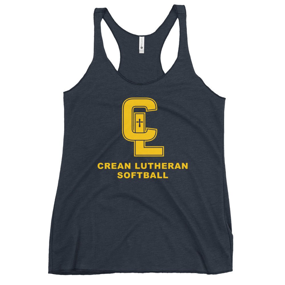 Performance | Thin Racerback Tank Top | Crean Lutheran Softball | Gold CL Softball Logo