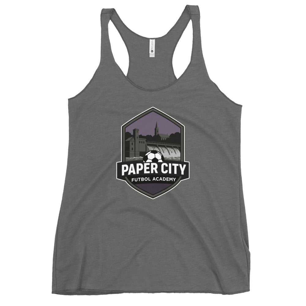 Performance | Thin Racerback Tank Top | Paper City Futbol Academy | Vanguard Shield Logo
