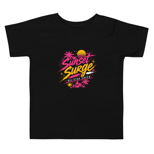 Performance | Toddler T-Shirt | Sunset Surge All-Star Cheerleading | Neon Palm Cheer Logo