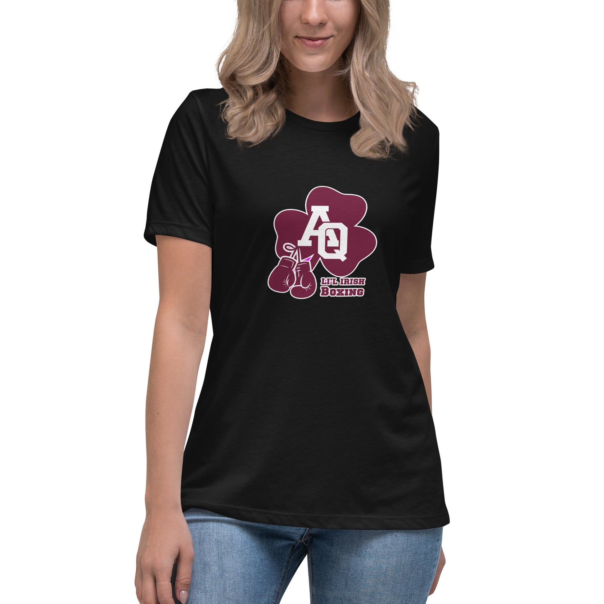 Performance | Women's Relaxed T Shirt | Aquinas Li’l Irish Boxing | AQ Shamrock Logo
