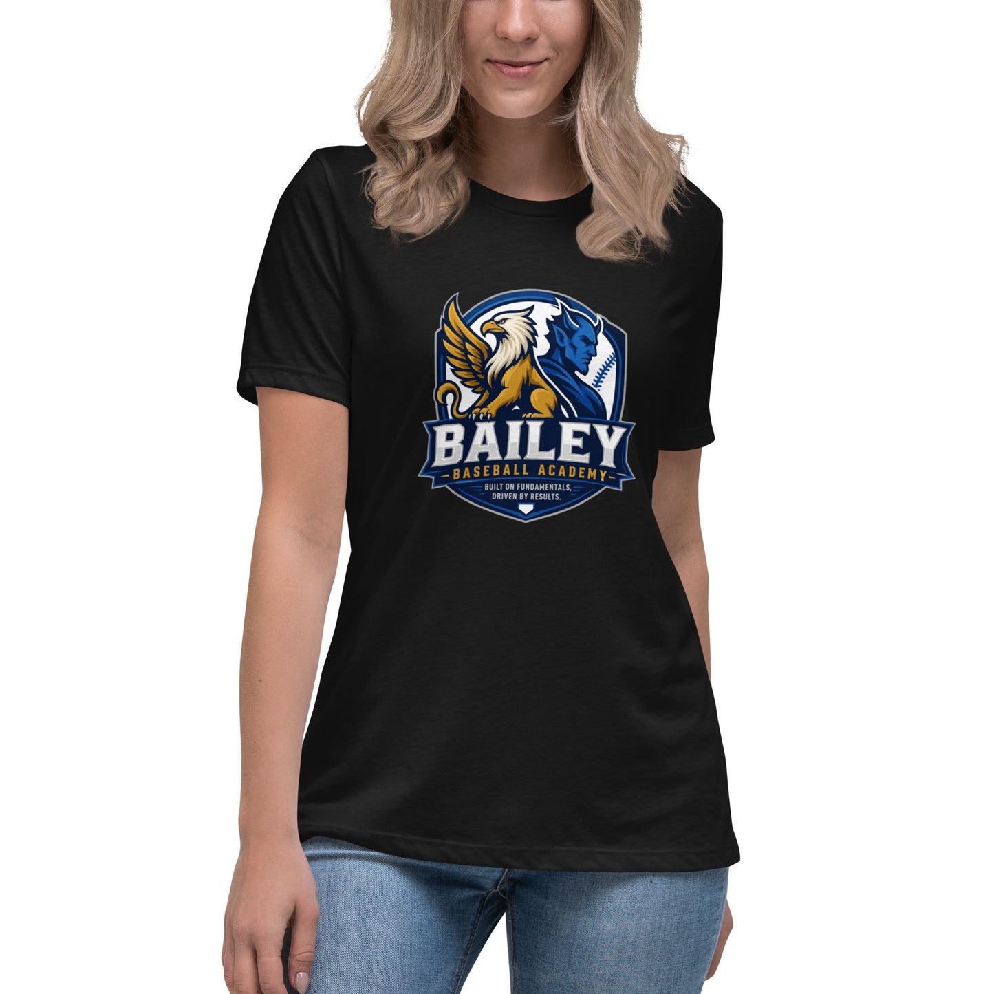 Performance | Women's Relaxed T Shirt | Bailey Baseball Academy | Shield Logo