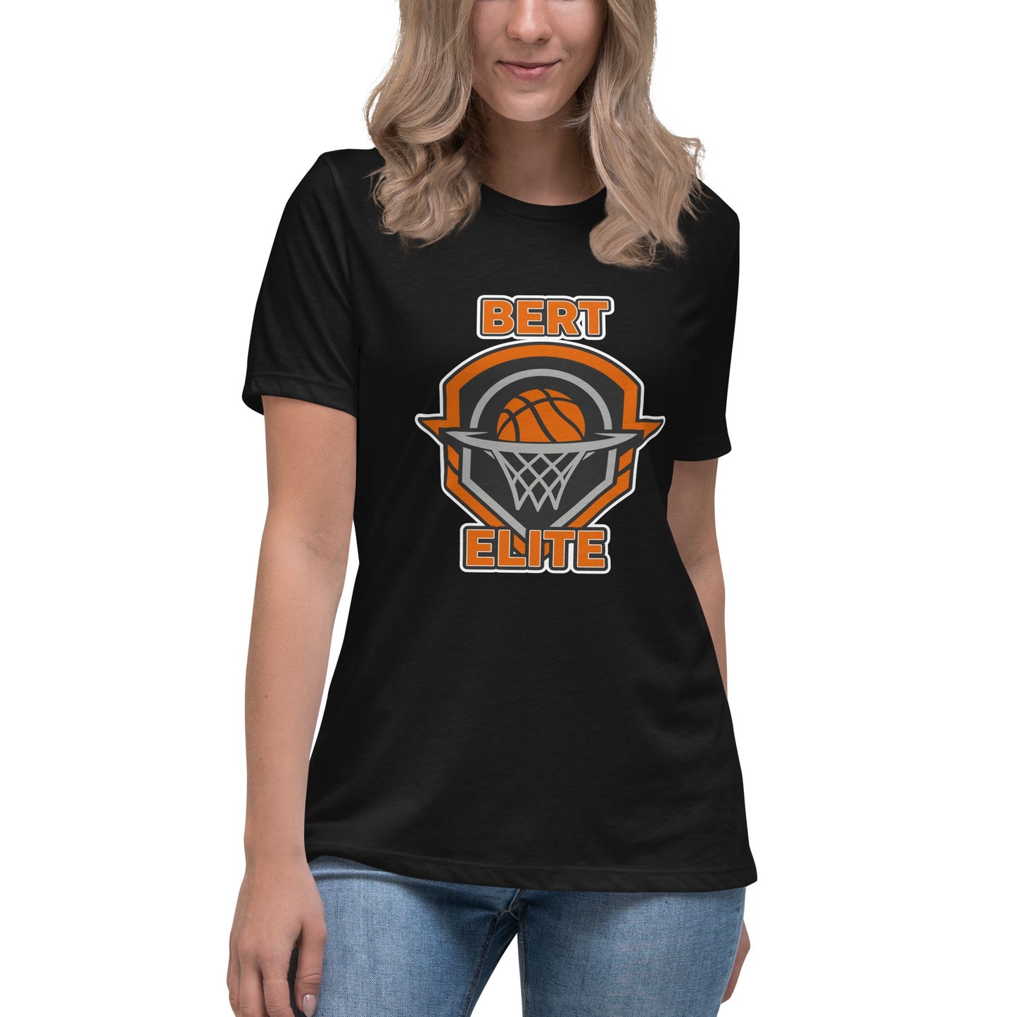Performance | Women's Relaxed T Shirt | Bert Elite AAU | Hoop Badge Logo