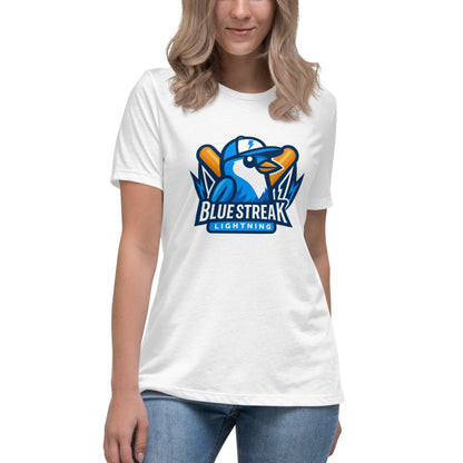 Performance | Women's Relaxed T Shirt | Blue Streak Lightning | Mascot Logo