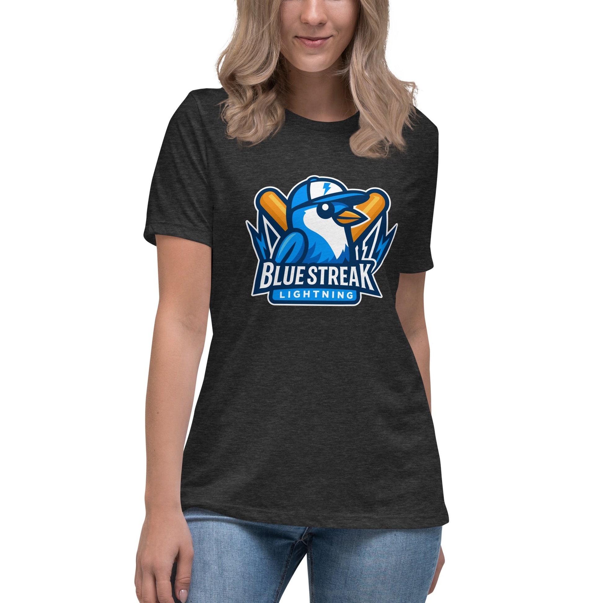 Performance | Women's Relaxed T Shirt | Blue Streak Lightning | Mascot Logo