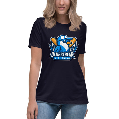 Performance | Women's Relaxed T Shirt | Blue Streak Lightning | Mascot Logo